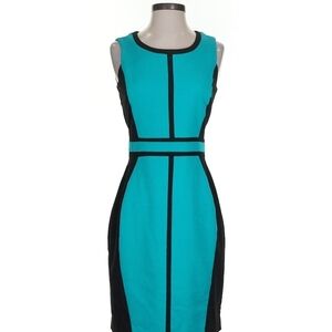 Elegant Teal and Black Midi Dress